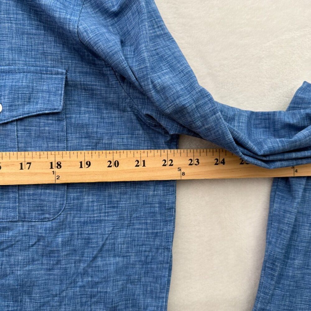 Butter Cloth Shirt Men L Blue Icy Cotton Regular Fit Stretch Rayon Flip Cuff - Picture 5 of 10